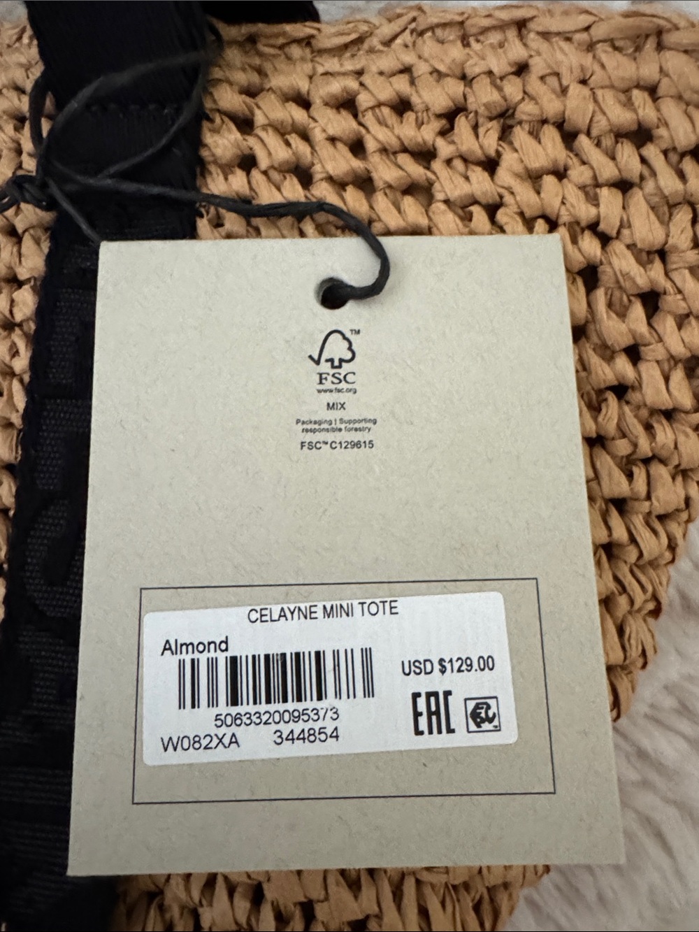 NWT All Saints Natural Straw Celayne Mini Tote with Black Ribbon Straps - Picture 5 of 7